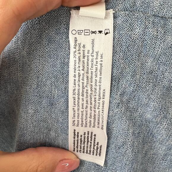 EILEEN FISHER Blue Top Merino Wool Alpaca Ribbed V-Neck Dropped Shoulder S M L? - Picture 7 of 8